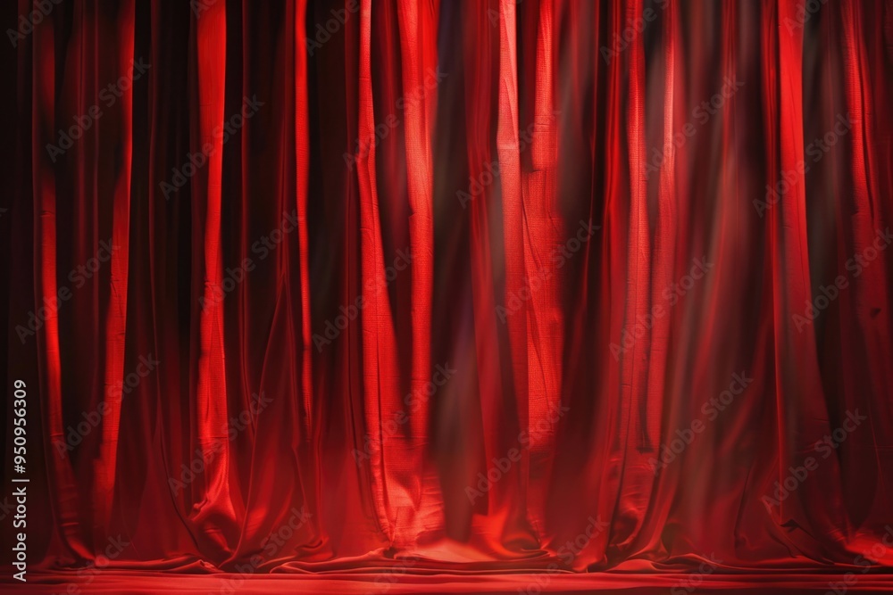 Aufkleber a vibrant red curtain hangs against a dark black background, perfect for adding color to your design