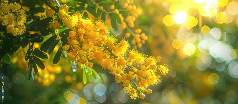 Poster Blooming Acacia In The Park Mimosa