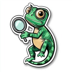 Obraz premium Curious Chameleon with Magnifying Glass Cartoon Illustration