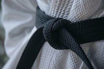 Black belt on white gi in martial arts