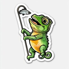 Obraz premium Chameleon Fishing Cartoon Illustration