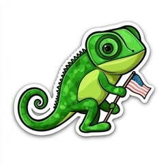 Obraz premium Patriotic Chameleon Holding American Flag