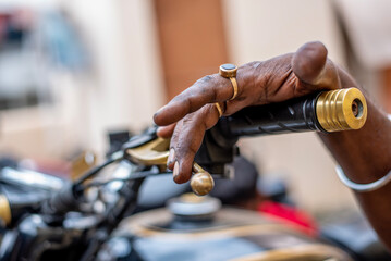 The motorcycle motorcycle engine was repaired by a mechanic.