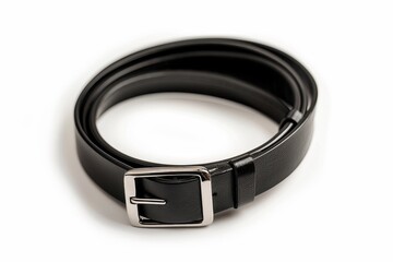 Black leather belt against white background