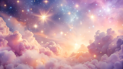 a background of pastel colored misty clouds in the sky, AI generated