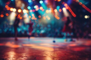Blurred image of circus performers juggling on stage