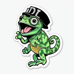 Obraz premium Cartoon Lizard in a Hat with DL Logo
