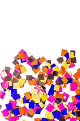 flying gold red colorful confetti isolated on white background 