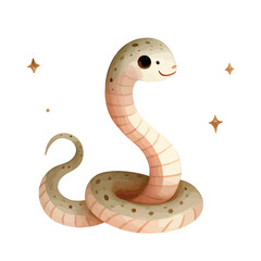 Naklejka premium Watercolor Wind Cartoon Green Snake. Watercolor cute illustration of a snake