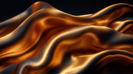 Black dark brown orange gold abstract luxury background. Silk satin fabric. Gradient ombre color. Curtain drapery fold line. Chocolate shade. Shiny glow glitter light. Design. Wide banner. Panoramic.