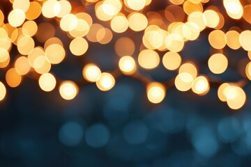 A string of fairy lights casting golden bokeh against a dark, softfocus backdrop, fairy light bokeh, cozy and romantic