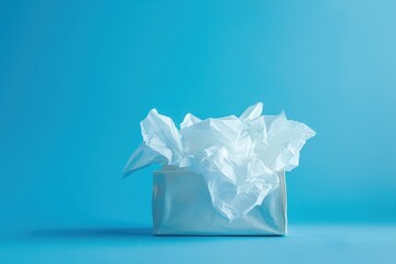 Box of tissues on blue background