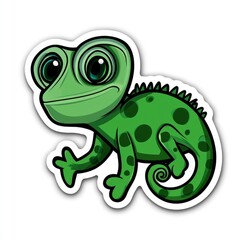 Cartoon Green Chameleon with Big Eyes