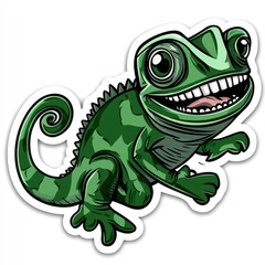 Fototapeta premium Cartoon Green Chameleon with Big Smile Sticker