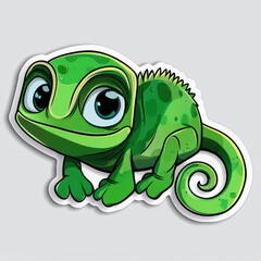 Fototapeta premium Cute Cartoon Green Chameleon with Big Eyes