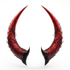 Photo of a devil horns headband with bright red horns, floating in mid-air, no shadow, on isolated white background