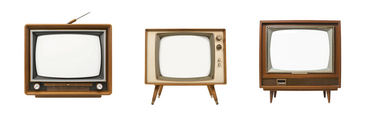 Set of old vintage retro TV isolated on transparency background, png televisions
