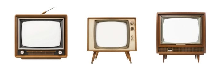 Set of old vintage retro TV isolated on transparency background, png televisions
