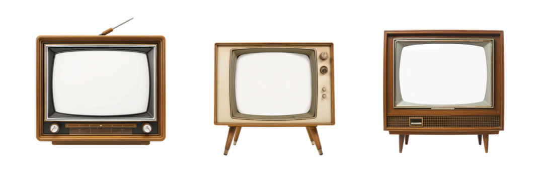 Set of old vintage retro TV isolated on transparency background, png televisions
