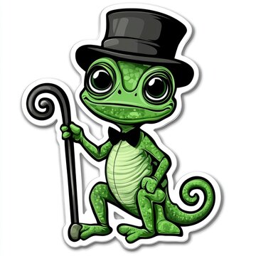 recommend clip art: Elegant Green Chameleon in a Top Hat and Bow Tie Holding a Walking Stick