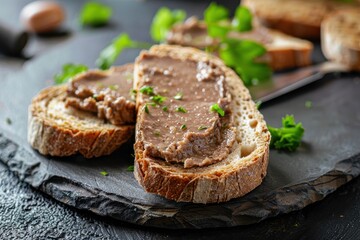 Brown bread topped with liver pate
