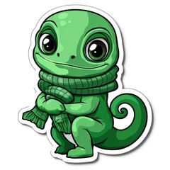 Obraz premium Cute Green Chameleon Wearing a Scarf