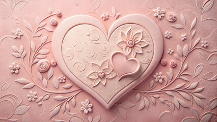 Elegant embossed heart design with floral elements on a soft pink background