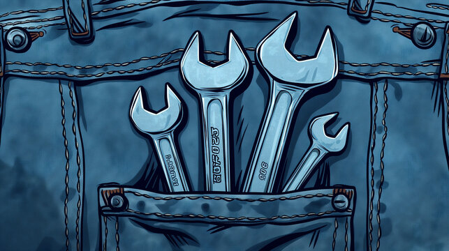 A pair of jeans pocket with tools sticking out