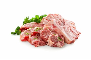 White background showcases various cuts of raw beef lamb pork and chicken