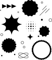 A collection of minimalist basic elements. Geometric shapes of a square, oval, flower, star, triangles. Vector set for abstract design of Bauhaus, brutalism, art. Icons for creating Vf and Vfx effects