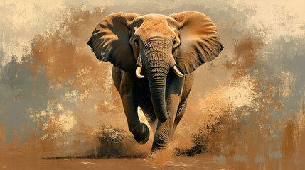 Artistic Style Painting of a Running Elephant Aspect 16:9 Perfect for Art Boards Art Prints 