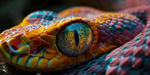 Fototapeta premium A mesmerizing glimpse into the piercing eye of a snake radiating an intense and hypnotic presence mirroring the world with primal tranquility