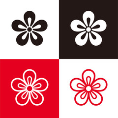 Obraz premium シンプルな和風の花のアイコンセット＿家紋風