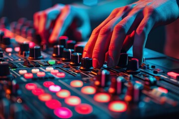 DJ Hands mixing music at nightclub concert