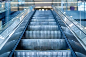 Obraz premium Escalator in shopping center moving staircase Steel platform and line