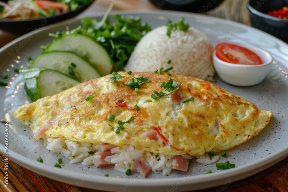 Sticker Ham omelet over rice