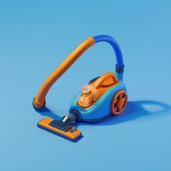 Fototapeta premium Blue and Orange Vacuum Cleaner on Blue Background