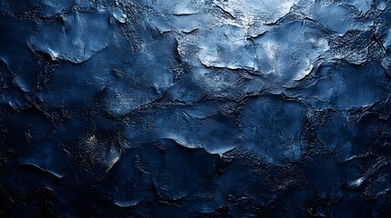 Fototapeta premium Deep blue textured wall with a rough, uneven surface, creating a dramatic and abstract backdrop.