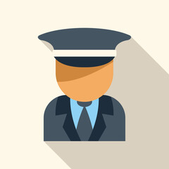 Obraz premium This vector illustration features a chauffeur avatar icon wearing a suit and hat, perfect for transportation related designs