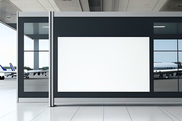 Fototapeta premium A blank billboard positioned in an airport terminal, suitable for public announcements