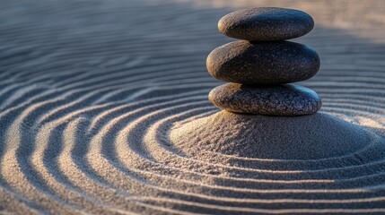 Zen Garden Serenity - Stacked Stones on Rippled Sand
