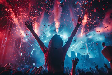 A woman standing in front of a crowd at a concert