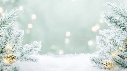 Christmas background - snow landscape with sparkling lights