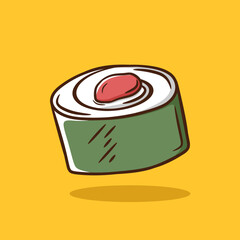 Cute Sushi Cartoon Illustration. Japanese Food Icon Concept Isolated. Flat Cartoon Style. Doodle Illustration