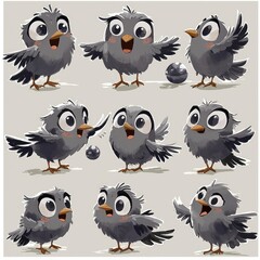 Fototapeta premium Cute Cartoon Birds with Big Eyes