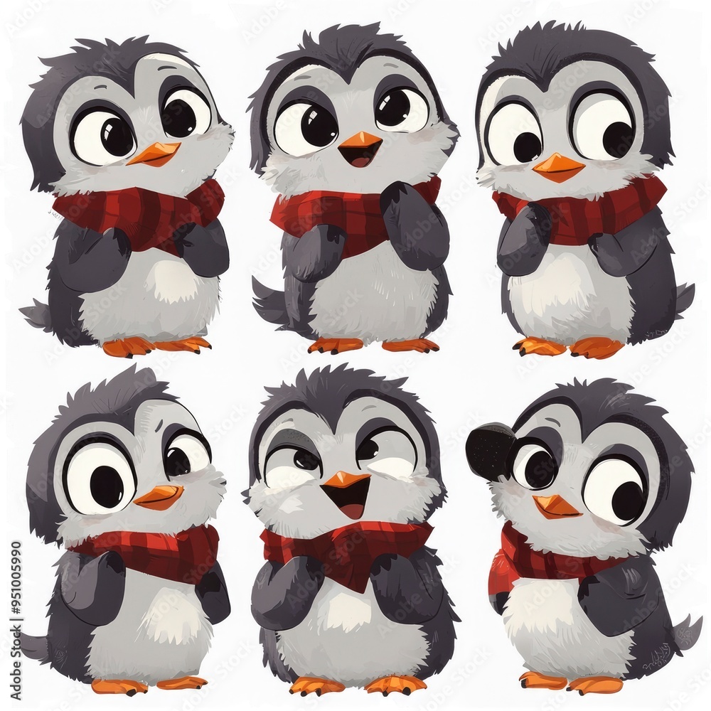 Canvas Prints Cute Cartoon Penguin Characters Set