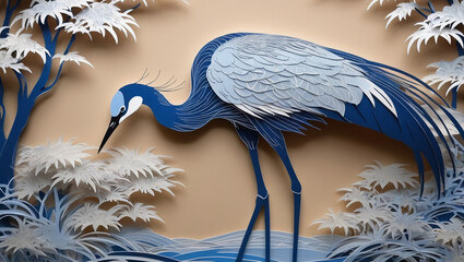 Japanese paper cut crane art