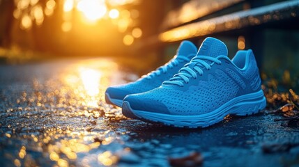 Blue Running Shoes at Sunset