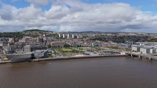 Aerial view of Dundee from over the River Tay. Fourth largest city in Scotland