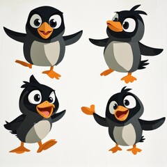 Fototapeta premium Four Cartoon Penguins with Happy Expressions